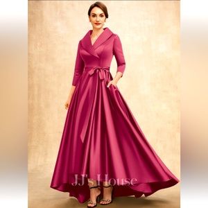 A-line V-Neck Asymmetrical Satin Dress IN025